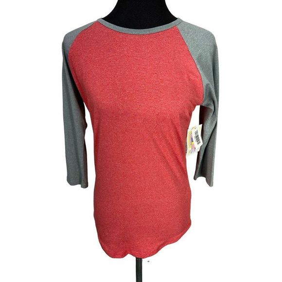 Lularoe Randy Gray Red 3/4 Sleeves Ragland Style Top NWT Size x-Small XS - Picture 1 of 9